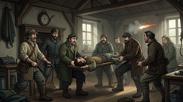 Witnesses to the Shooting from "Far from the Madding Crowd". The Community Sees Violence A public rupture Troy’s arrival interrupts the gathering, and Boldwood shoots him before the assembled guests.