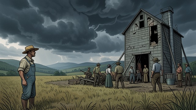 The Storm’s Losses from "Far from the Madding Crowd". Grain at Risk Advice ignored Gabriel warns that a storm is coming, but Troy refuses to organize protection. The men are incapacitated after the harvest revel.