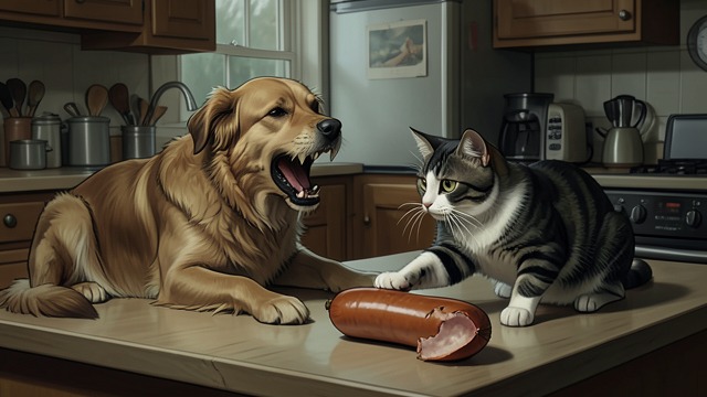 Street Rivalry from "The Heart of a Dog". Protecting the Sausage A Stray Cat Appears On the walk with Professor Preobrazhensky, Sharik sees a cat near the sausage.