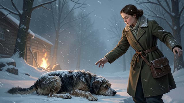 A Stray in Pain from "The Heart of a Dog". Suffering in the Doorway An Injured Animal Sharik lies in a snowstorm with a painful scald and fears that sickness will leave him unable to find food.