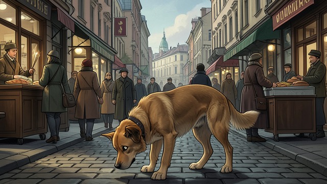 Learning Through Smell from "The Heart of a Dog". A Street Education Finding Food Sharik can locate food by smell and learn the signs that mark shops.