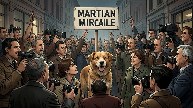 The City Hears of the Miracle from "The Heart of a Dog". Rumor Spreads Public Curiosity Word of the talking dog brings rubberneckers, reporters, and speculative newspaper stories to the neighborhood.