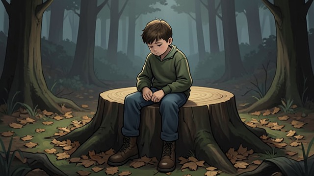 变化中的景象,《爱心树》中的场景。林间空地上的座位 男孩疲惫归来时,老树桩成了他想要的安静之处。 新的用途 童年景象所剩下的部分已不再能供人攀爬或荡秋千,却可以用来休息。 短暂重逢 这片地方虽然缩减了,仍让树和男孩能够相伴。