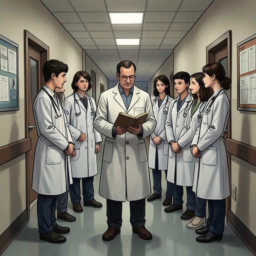 学医之路中断后重启，《人性的枷锁》中的场景。菲利普的医学训练因经济破产而中断，但他凭借实际能力重返学业，逐渐接近取得资格。