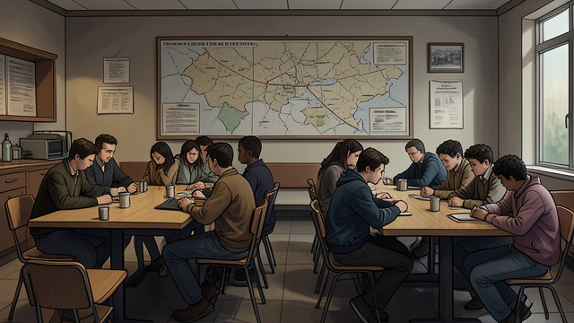 学校的社交秩序,《贱女孩》中的场景。午餐时的地盘 社交地理 凯蒂·赫伦看到,食堂被不同的小团体划分,各自像一片独立地盘。空座位和有人把守的餐桌,让人觉得归属感受到无形边界的控制。 后天习得的地图 珍妮丝·伊恩的地图标出了各个群体及其名声。这张地图帮凯蒂迅速熟悉环境,也显露出学校给学生分类是多么寻常。