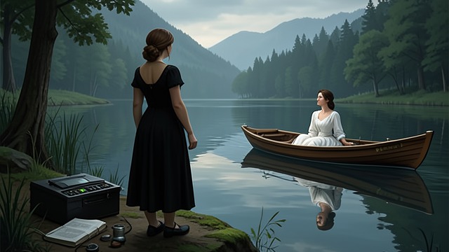 The Lake Apparition from "The Turn of the Screw". A Woman Across the Water The Governess’s Sight The Governess sees a woman in black standing across the lake and believes her attention is fixed on Flora.