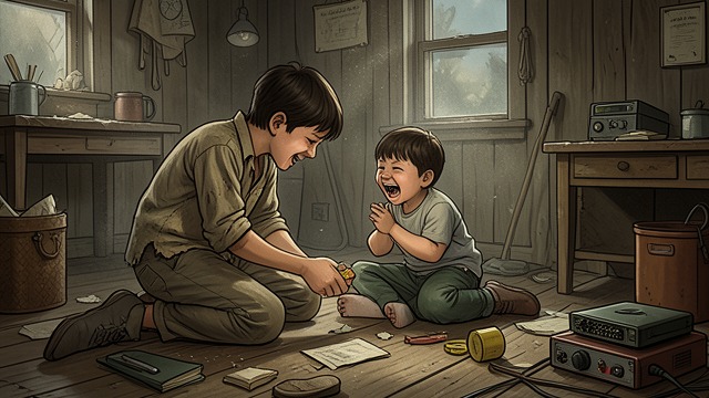 赛德的兴衰,《托梅斯河的小拉撒路》中的场景。超越血缘的亲情 拉萨罗的关爱 拉萨罗与年幼的同母异父弟弟玩耍,并帮忙照料他。 一刻领悟 孩子对赛德的反应,成为关于外表与偏见的一堂小课,却令人久久难忘。