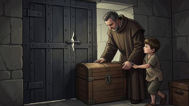 The Locked Bread Chest from "Lazarillo de Tormes". Hunger Finds a Target A Locked Store The priest hoards votive bread in a chest while Lázaro receives only meager meals.