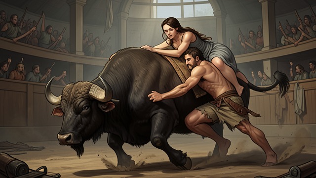 The Bull at the Arena from "Quo Vadis". The Bull at the Arena A forced confrontation Ursus enters the arena expecting death and finds Lygia carried on the horns of an aurochs.