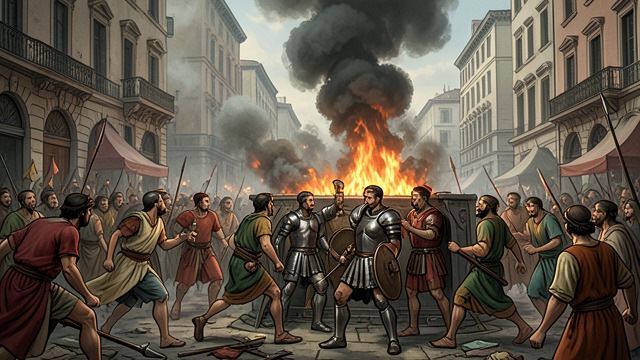 The Fire’s Aftermath from "Quo Vadis". The Fire’s Aftermath Public disorder The fire displaces Romans and destroys property, while scarcity and rumors create violence across the city.