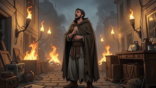 The Poet at the Fire from "Quo Vadis". The Poet at the Fire Disaster becomes a stage Nero sings about Troy while Rome burns, seeing himself as the central figure in a historical tragedy.