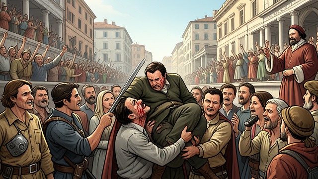 The Emperor Yields from "Quo Vadis". The Emperor Yields Public demand rises Vinicius exposes his wounds and begs for mercy; spectators, senators, and even Subrius Flavius support him.