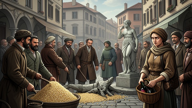 Aid and Anger from "Quo Vadis". Aid and Anger Relief measures Wheat, wine, and access to gardens reduce immediate hunger among displaced residents.