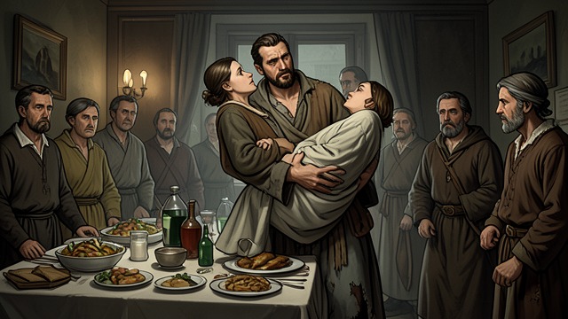 Rescue from the Feast from "Quo Vadis". Rescue from the Feast Intervention at the banquet When Vinicius becomes violent, Ursus lifts Lygia from the feast and carries her to safety.