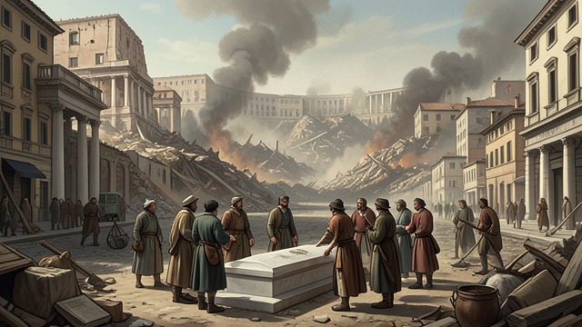 A Rebuilt but Haunted City from "Quo Vadis". A Rebuilt but Haunted City Construction resumes New streets and buildings rise, while broad areas remain ash, rubble, and graves.