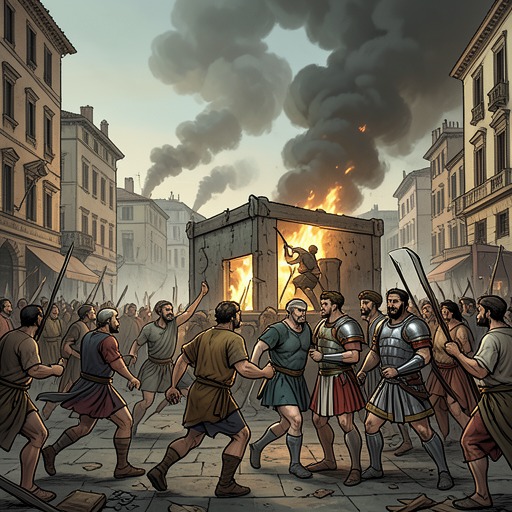 The Great Fire and Its Human Cost from "Quo Vadis". This thread follows Rome’s fire from urban catastrophe through political opportunism to the city’s damaged but continuing life.