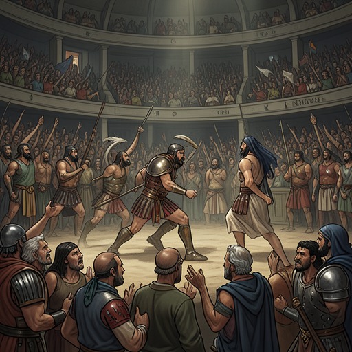 The Arena’s Transformation of the Crowd from "Quo Vadis". This thread tracks how Roman spectators move from appetite for blood toward pity and unease as Christian victims confront death.