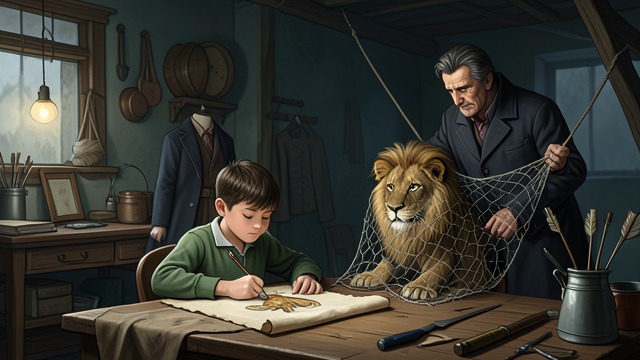 The Lion and the Servants from "Wolf Hall". Courage in a Household Tale Wyatt’s story Henry Wyatt tells how his son drew a lion away from him, only for the animal to be killed by arrows and a net.