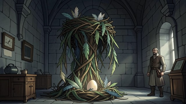 The Chick’s Arrival from "Piranesi". A Life Takes Root From nest to egg The pair builds a tall nest and lays an egg.