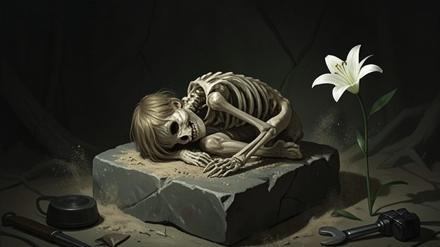皮拉内西与死者,《皮拉内西》中的场景。被铭记的孩子 他世界中的一席之地 皮拉内西发现孩子的骸骨蜷缩在台座上,便想象房屋原本打算让她成为他的妻子。他知道这只是猜测,但这个念头让他的孤独有了具体的形状。 日常的羁绊 他给她带去食物、水和百合花,并把自己见到的一切讲给她听。这种仪式陪伴着死者,也让皮拉内西在仍然活着的他者之外,拥有了一段关系。