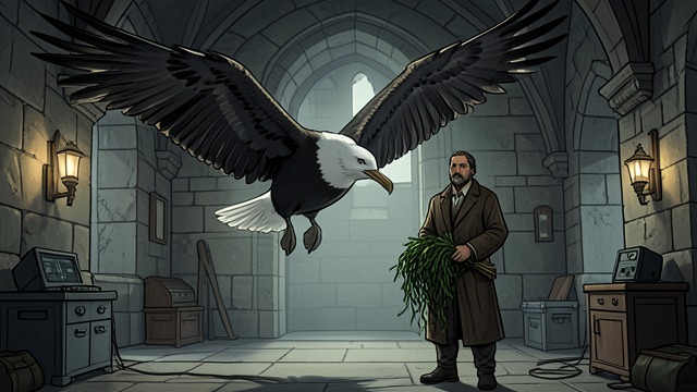The White Visitor from "Piranesi". A Visitor in the Wind An unexpected arrival Piranesi encounters an albatross gliding into a lower hall while he gathers seaweed.