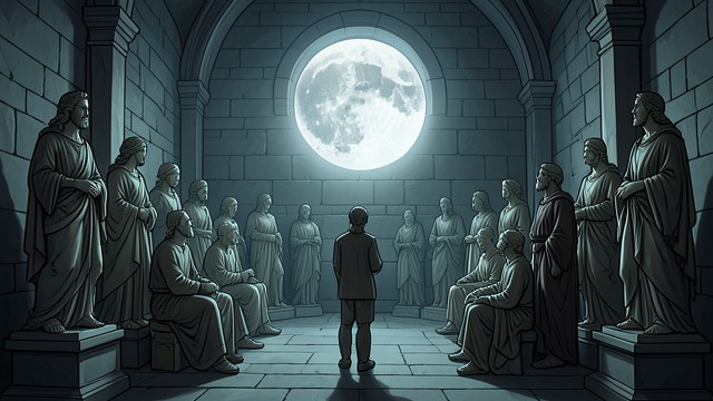 雕像的意义,《皮拉内西》中的场景。众人的世界 石像中的人群 雕像描绘了聚集在一起仰望月亮的家人和陌生人。它们的布局让皮拉内西得以想象一个人口众多的世界,那里的人不止是他所处的两人社会中的成员。 新的情感尺度 这幅景象唤起了他对他人的好奇,却没有削弱房屋的意义。在皮拉内西还不知道自己属于另一个世界之前,它已让他能够想象人类的多样性。