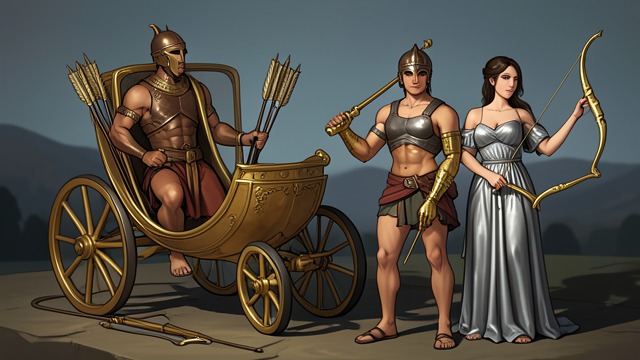 Distinct Divine Gifts from "Artemis". Similar Standing, Different Paths Apollo’s Golden Arms Zeus arranges a golden bow, arrows, and chariot for Apollo. Artemis is expected to choose her own gifts.