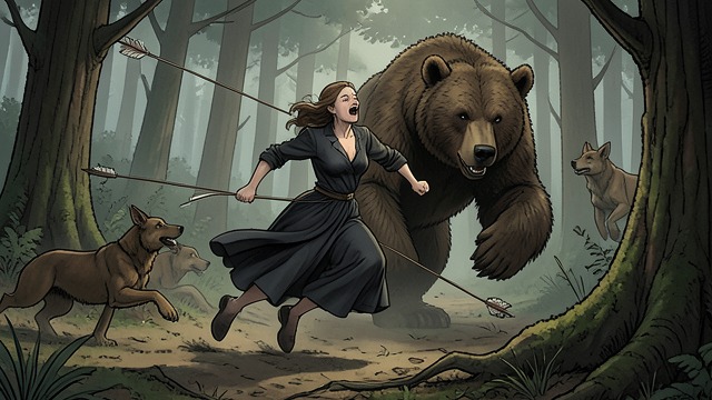 Flight into the Forest from "Artemis". Exile Without Shelter A Desperate Escape Callisto flees naked and frightened as Artemis calls for her bow and hounds.