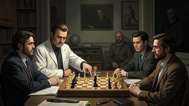 The Group’s Draw from "The Royal Game". An Unexpected Reversal A dangerous promotion The passengers consider advancing a pawn to become a queen, unaware that Mirko Czentovic has prepared a trap.