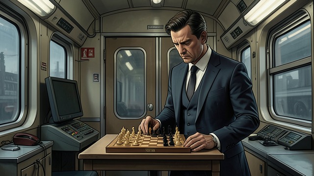 冠军的交锋,《象棋的故事》中的场景。胜利与警示 初次交锋 B博士与米尔科·岑托维奇展开一场沉着的对局,最终迫使这位冠军认输。胜利令观众兴奋不已,但叙述者看出了B博士表面从容之下的紧张。 危险重现 第二局开始后,蓄意拖延和逐渐升高的兴奋情绪令B博士心神不宁。一次混乱且不合规则的走棋表明,旧日的精神危机正在卷土重来,于是他在危机再次吞噬自己之前结束了比赛。
