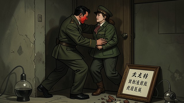 吴大旺的道德自我形象,《为人民服务》中的场景。失去克制 地位受到挑战 刘莲指向木牌时,吴大旺将其理解为性的召唤,并命令她替自己洗衣服。他的僭越一时颠倒了两人的社会角色。 怒火化为行动 一只毛泽东语录框摔碎后,他的怨愤爆发为粗暴的亲密行为。他意识到自己心中有恨,却无法辨认仇恨的对象。