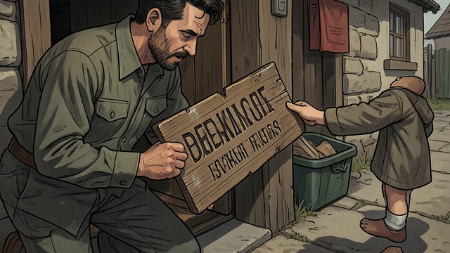 The Village Sign from "Serve the People!". Memory Becomes Ritual A damaged emblem Wu Dawang finds a battered wooden sign bearing the service slogan and begins using it as a private marker throughout…