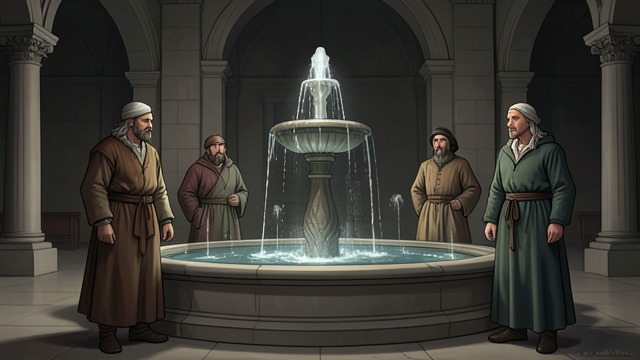The Fountain Has No Spell from "The Tales of Beedle the Bard". The Fountain Has No Spell A mistaken reward The four companions believe the Fountain has granted fortune, but its water carries no enchantment.