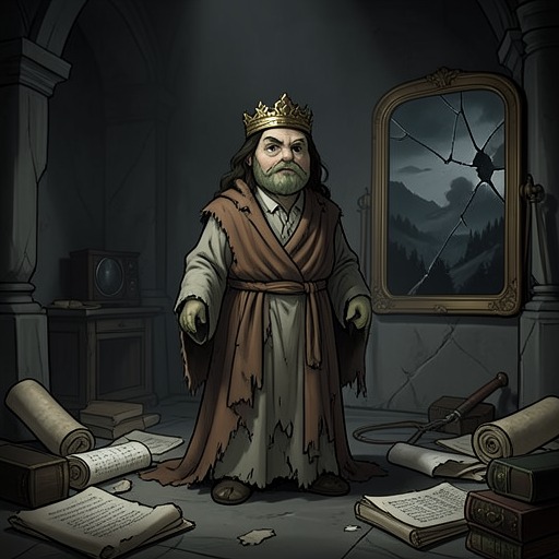 The King Learns What Magic Cannot Do from "The Tales of Beedle the Bard". This flow follows the King’s false confidence from attempted self-invention to recognition of magical limits and political responsibility.