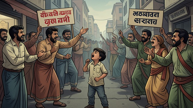 Language Riot from "Midnight's Children". A Child’s Political Effect Accidental Intervention Saleem’s childish Gujarati rhyme is taken up by opposing crowds during Bombay’s language demonstrations.