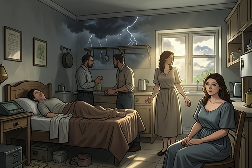 The Dark-Sky Morning from "Klara and the Sun". A violent storm darkens the sky while Josie lies weak and barely responsive.