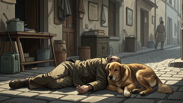 Beggar Man Revives from "Klara and the Sun". A Model of Rescue Death in the Street Klara sees Beggar Man and his dog lying motionless and believes they have died.