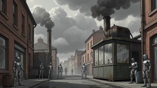 Pollution Obscures the Sky from "Klara and the Sun". A City Darkened Smoke Through the Window The Cootings Machine produces a thick cloud that changes the street’s appearance and covers the store’s glass with…