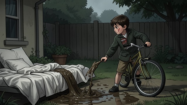 The Muddy Sheets from "Needful Things". The Muddy Sheets A deed carried out Under Gaunt’s influence, Brian enters the Jerzyck yard and flings garden mud at Wilma’s clean sheets.