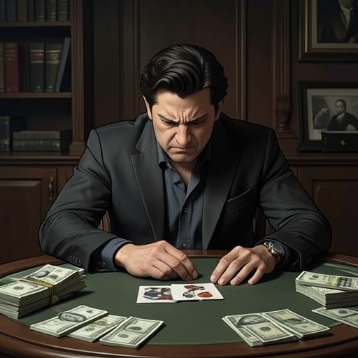 Keeton’s Gambling and Persecution from "Needful Things". This flow traces Danforth Keeton’s gambling addiction, embezzlement, and Gaunt’s transformation of real wrongdoing into paranoid delusion and lethal violence.