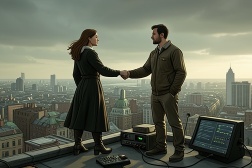 The rooftop kiss in “Across the Rooftops” from "Dark Lies the Island". In “Across the Rooftops,” a rooftop kiss that begins with tentative contact and proceeds into a brief response ends when the woman gently pushes the narrator…