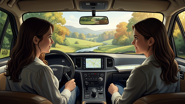 A Road Trip Together from "Dark Lies the Island". Companions in a Car A practiced partnership Ernestine and Kit travel together through summer scenery, exchanging judgments about young mothers and strangers.