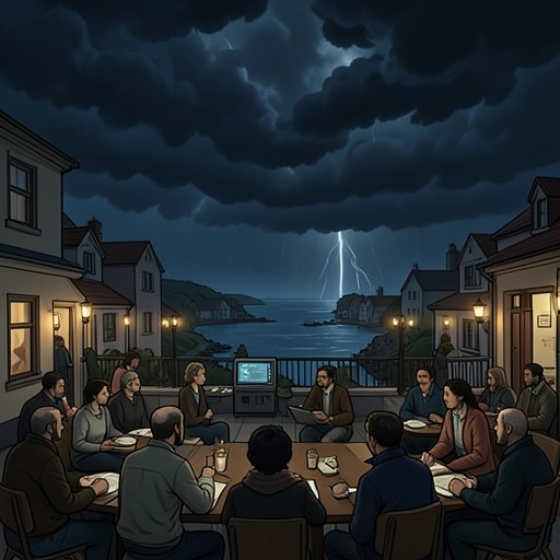 A Flood Becomes a Public Crisis from "Dark Lies the Island". The storm around Killary develops from local unease into isolation, forcing hotel guests to improvise shelter and confront the possibility of catastrophe.
