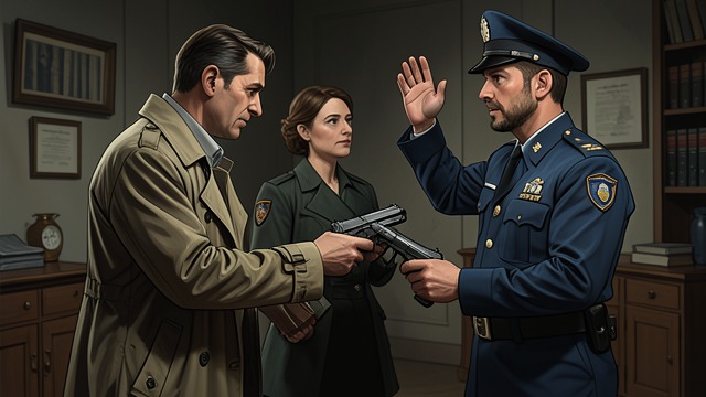 The Police Called In from "The Maltese Falcon". The Police Called In Evidence and suspects delivered Spade contacts Tom Polhaus, identifies the people involved, and gives the police the guns and Brigid.