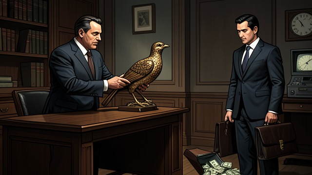 The Ten-Thousand-Dollar Deal from "The Maltese Falcon". The Ten-Thousand-Dollar Deal Cash exchanged Gutman pays ten thousand dollars and argues that circumstances have changed since the larger offer was discussed.