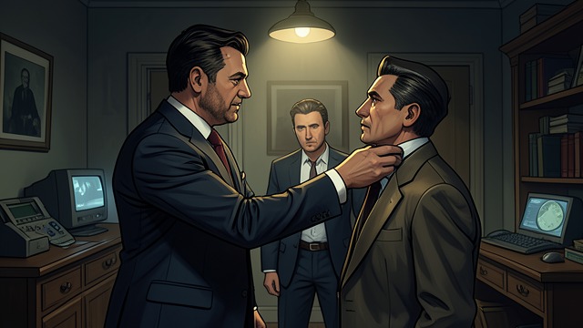 A Blow in the Room from "The Maltese Falcon". A Blow in the Room Provocation escalates Dundy strikes Spade after Spade mocks the attempted arrest. Polhaus prevents a fight from spreading across the room.