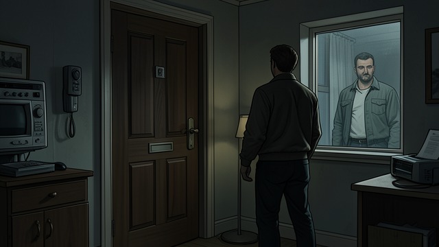 The Apartment Standoff from "The Maltese Falcon". The Apartment Standoff Entry refused Dundy and Polhaus arrive while Spade is with Brigid and Cairo.