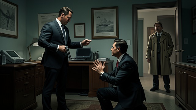 A Gun in the Office from "The Maltese Falcon". A Gun in the Office The business turns violent Cairo pulls a pistol and orders Spade to let him search the office.