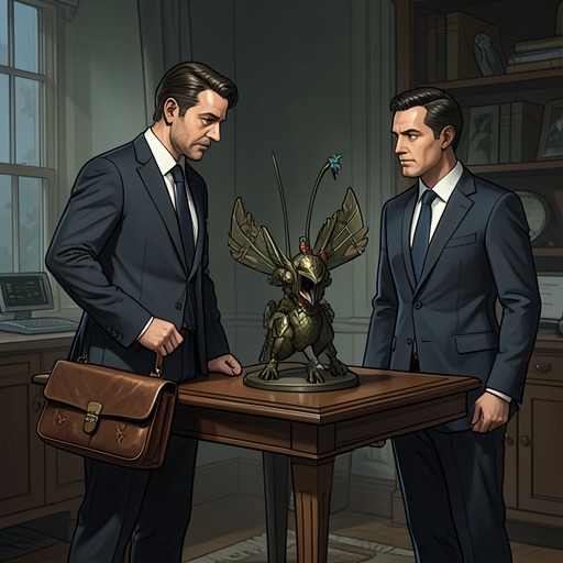 The Contest for Control from "The Maltese Falcon". The struggle over the falcon shifts from competing claims to an armed negotiation in which Spade uses possession and leverage to shape the outcome.