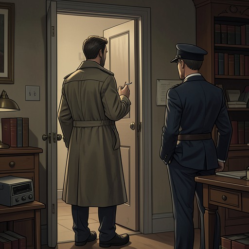 Spade Under Suspicion from "The Maltese Falcon". As the police treat Sam Spade as a possible killer, he uses professional discretion and his own investigation to keep suspicion from becoming an arrest.